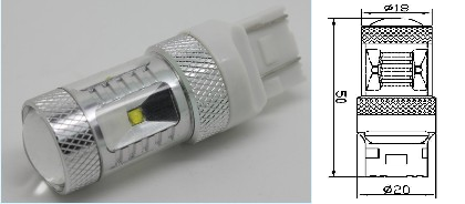 Duplo: T20 W21/5W 7443 30W 6st CREE-XBD LED met lens (Dagrijverlichting / breedstraler/ licht-remlicht)) 