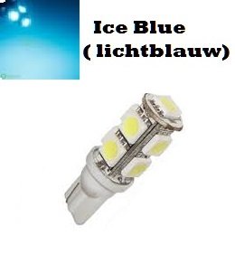 T10 W5W led 9x 5050 SMD cold ice blue (licht blauw)