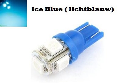 6V T10 W5W led 5x 5050 SMD LED ice blue (licht blauw)