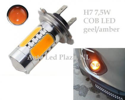 H7 High power 7.5W COB 3000k 500LM Geel/Amber (Dagrijverlichting / breedstraler)
