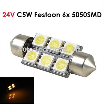24V C5W Festoon 41MM 6x 5050SMD LED Geel/Amber