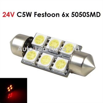 24V C5W Festoon 39MM 6x 5050SMD LED Rood