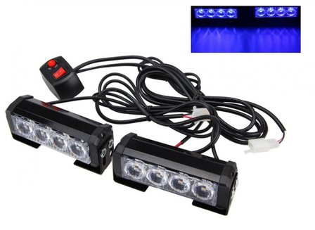 2x 6W highpower flash signalering LED module units Blauw 12v incl remote