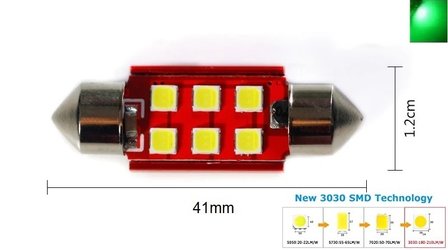 C5W/C10W buislamp 41mm 6x 3030SMD LED Canbus groen 10V~24V