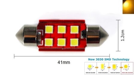 C5W/C10W buislamp 41mm 6x 3030SMD LED Canbus geel 10V~24V