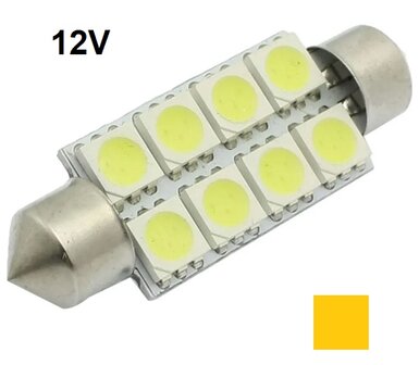 C5W/C10W Festoon 8x5050SMD LED 41MM buislamp geel/amber 12V