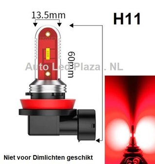 H11 1860 CSP LED mist/breedstraler 1000LM 12-24V rood set &aacute; 2 stuks
