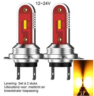 H7 1860 CSP LED mist/breedstraler 1000LM 12-24V geeel amber set &aacute; 2 stuks