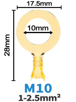 M10 ring krimp connector verguld per 4 stuks