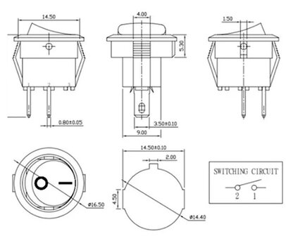 16MM rond aan/uit schakelaar zwart 03