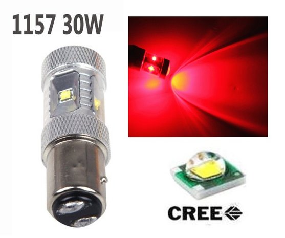 BAY15D-1157-30W 6st Cree LED met lens Rood