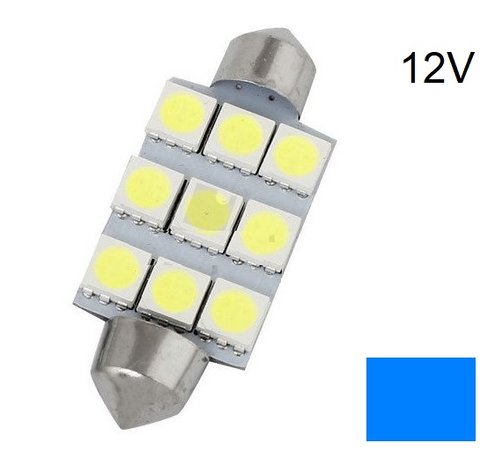 C5W/C10W Festoon 9x5050SMD LED 39MM buislamp Blauw 12V