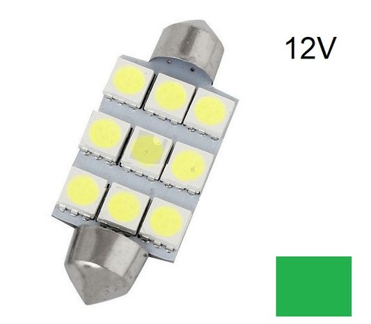 C5W/C10W Festoon 9x5050SMD LED 39MM buislamp groen 12V