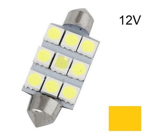 C5W/C10W Festoon 9x5050SMD LED 39MM buislamp geel/amber 12V