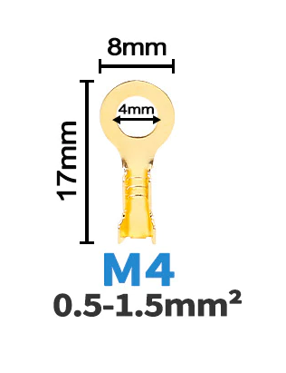 M4 ring krimp connector verguld per 4 stuks