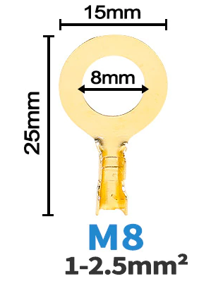 M8 ring krimp connector verguld per 4 stuks