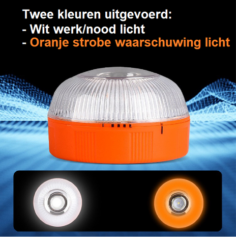 Magnetisch oranje strobe waarschuwing licht unit incl. wit werk/nood licht