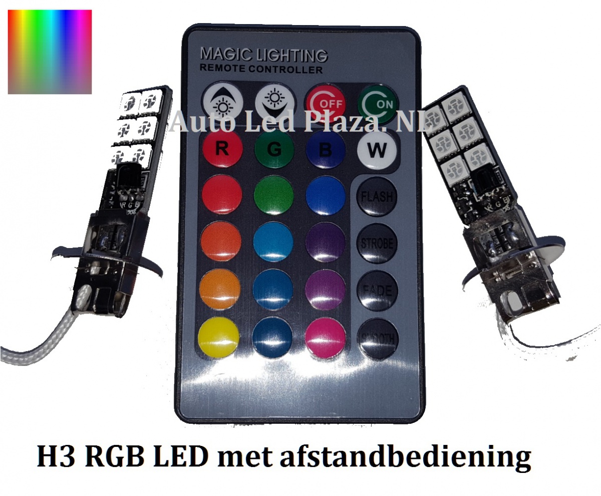 Geniet mengen Factureerbaar 2x H3 12 leds RGB 5050SMD LED incl, remote controll - autoledplaza