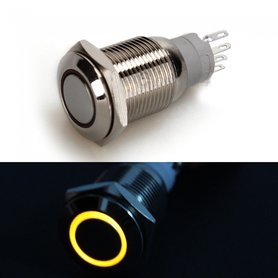 12V LED moment schakeling druk schakelaar 16mm angel eye geel/amber