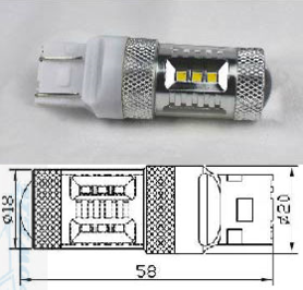 * Duplo:T20/S25 7443 15W SAMSUNG Chip W21/5W (new model)(Dagrijverlichting / breedstraler)