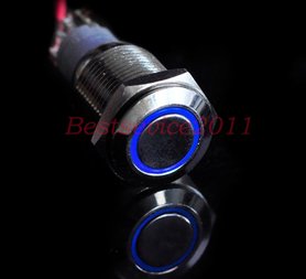 12V LED moment schakeling druk schakelaar 16mm angel eye blauw