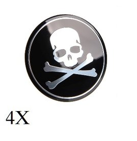 Doodshoofd zwart naafdop embleem set