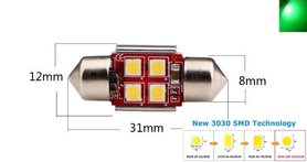 C5W/C10W buislamp 31mm 4x 3030SMD LED Canbus groen 10V~24V