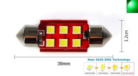 C5W/C10W buislamp 39mm 6x 3030SMD LED Canbus groen 10V~24V