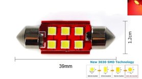 C5W/C10W buislamp 39mm 6x 3030SMD LED Canbus rood 10V~24V