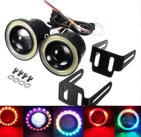 COB mistlampen set met RGB Dream multicolor LED Ring incl. knipperlicht functie