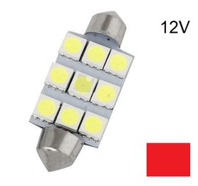 C5W/C10W Festoon 9x5050SMD LED 39MM buislamp Rood 12V