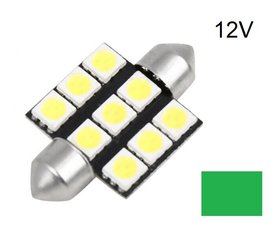 C5W/C10W Festoon 9x5050SMD LED 36MM buislamp groen 12V