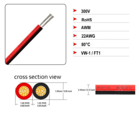 22AWG 2 aderig draad rood-zwart 