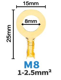 M8 ring krimp connector verguld per 4 stuks