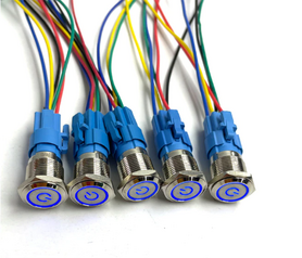 12V LED druk schakelaar 16mm self locking blauw